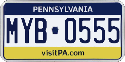 PA license plate MYB0555