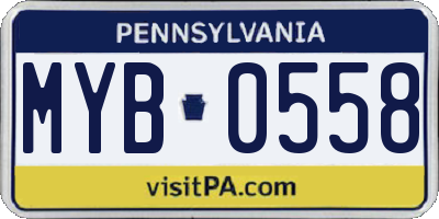 PA license plate MYB0558