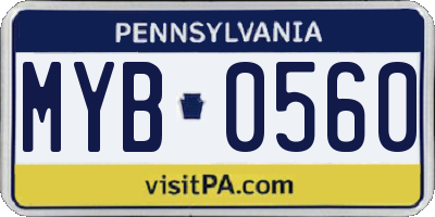 PA license plate MYB0560