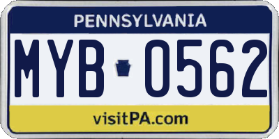 PA license plate MYB0562