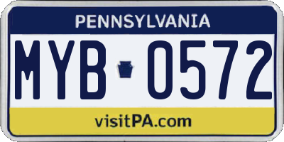 PA license plate MYB0572