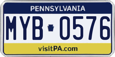 PA license plate MYB0576