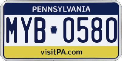 PA license plate MYB0580