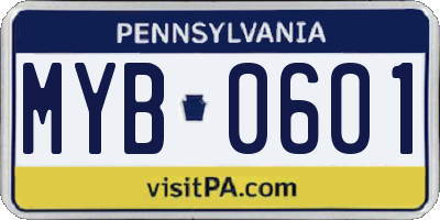 PA license plate MYB0601