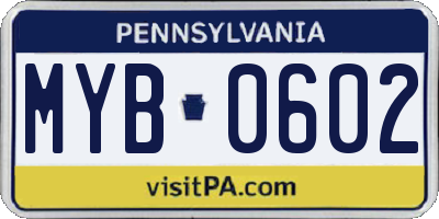 PA license plate MYB0602