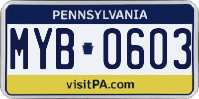 PA license plate MYB0603