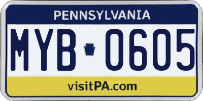 PA license plate MYB0605