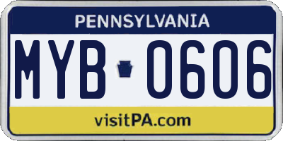 PA license plate MYB0606