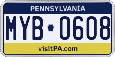PA license plate MYB0608