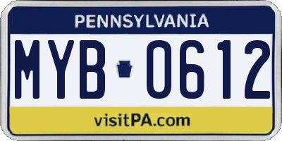 PA license plate MYB0612