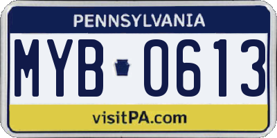 PA license plate MYB0613