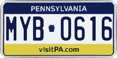 PA license plate MYB0616