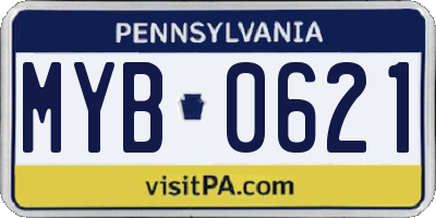 PA license plate MYB0621
