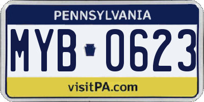 PA license plate MYB0623