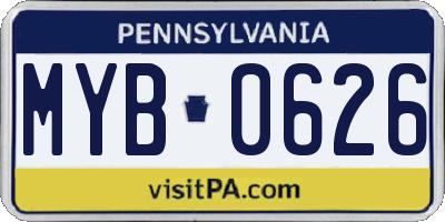 PA license plate MYB0626