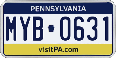 PA license plate MYB0631