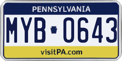 PA license plate MYB0643