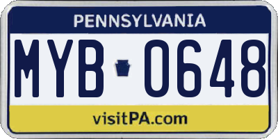 PA license plate MYB0648