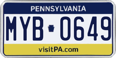PA license plate MYB0649