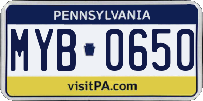 PA license plate MYB0650