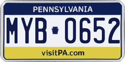 PA license plate MYB0652