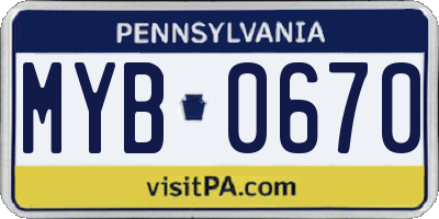 PA license plate MYB0670