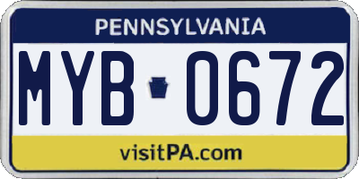PA license plate MYB0672