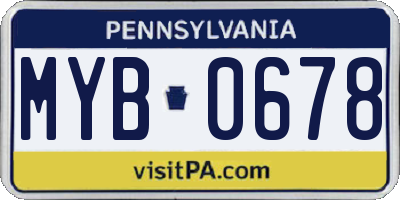 PA license plate MYB0678
