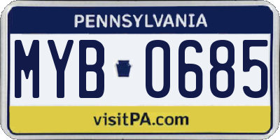 PA license plate MYB0685