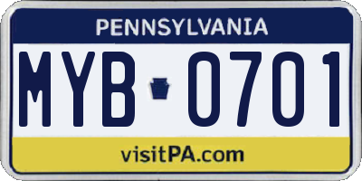 PA license plate MYB0701