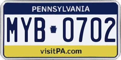 PA license plate MYB0702