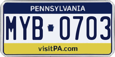 PA license plate MYB0703