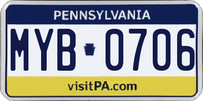 PA license plate MYB0706