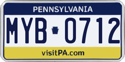PA license plate MYB0712