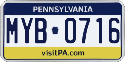 PA license plate MYB0716
