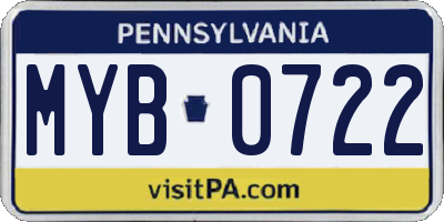 PA license plate MYB0722