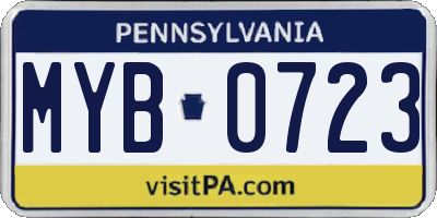 PA license plate MYB0723