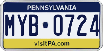 PA license plate MYB0724