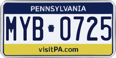 PA license plate MYB0725