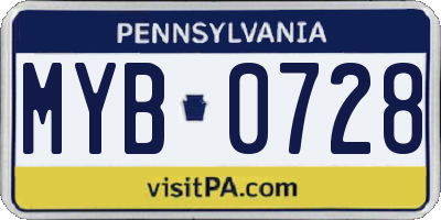 PA license plate MYB0728