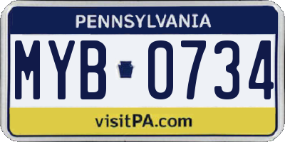 PA license plate MYB0734
