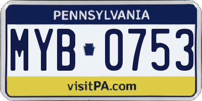 PA license plate MYB0753
