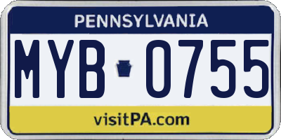 PA license plate MYB0755