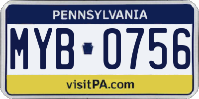 PA license plate MYB0756