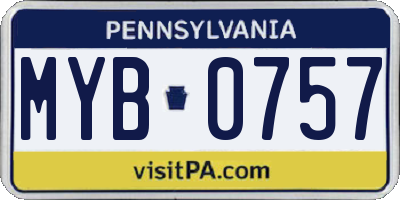 PA license plate MYB0757