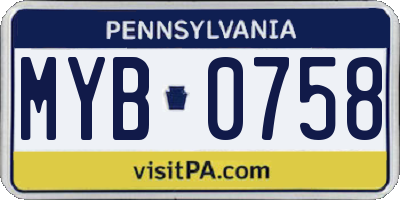 PA license plate MYB0758