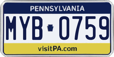 PA license plate MYB0759