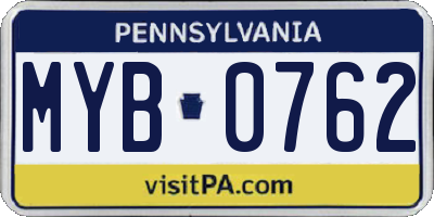PA license plate MYB0762