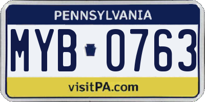 PA license plate MYB0763