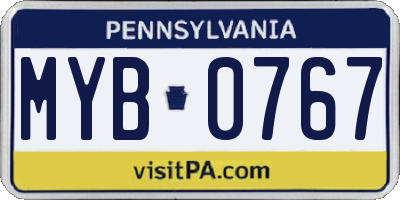 PA license plate MYB0767